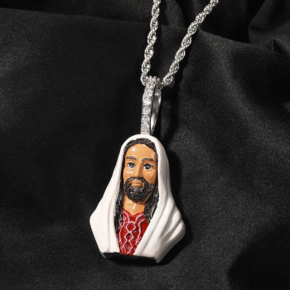 

Hip Hop 3A+ CZ Stone Paved Bling Iced Out Franc JESUS PIECE Pendants Necklaces for Men Rapper Jewelry Gold Silver Color Gift
