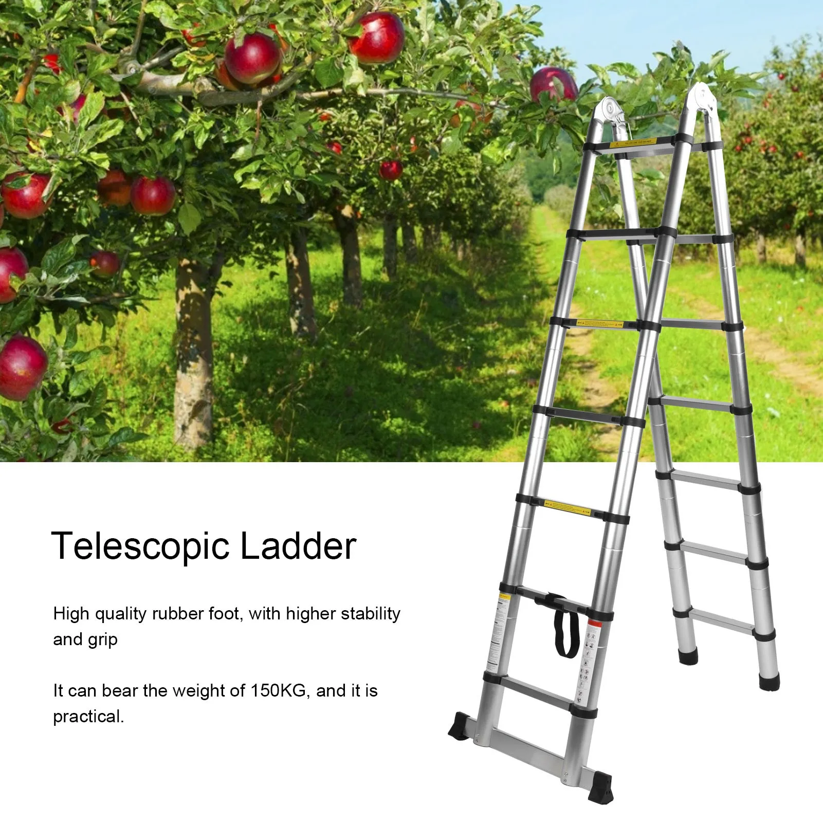 Multi‑Purpose Ladder 4. Aluminium Alloy Telescopic Ladder Foldable Multi‑Purpose Extension Ladder 150Kg Holding Capacity