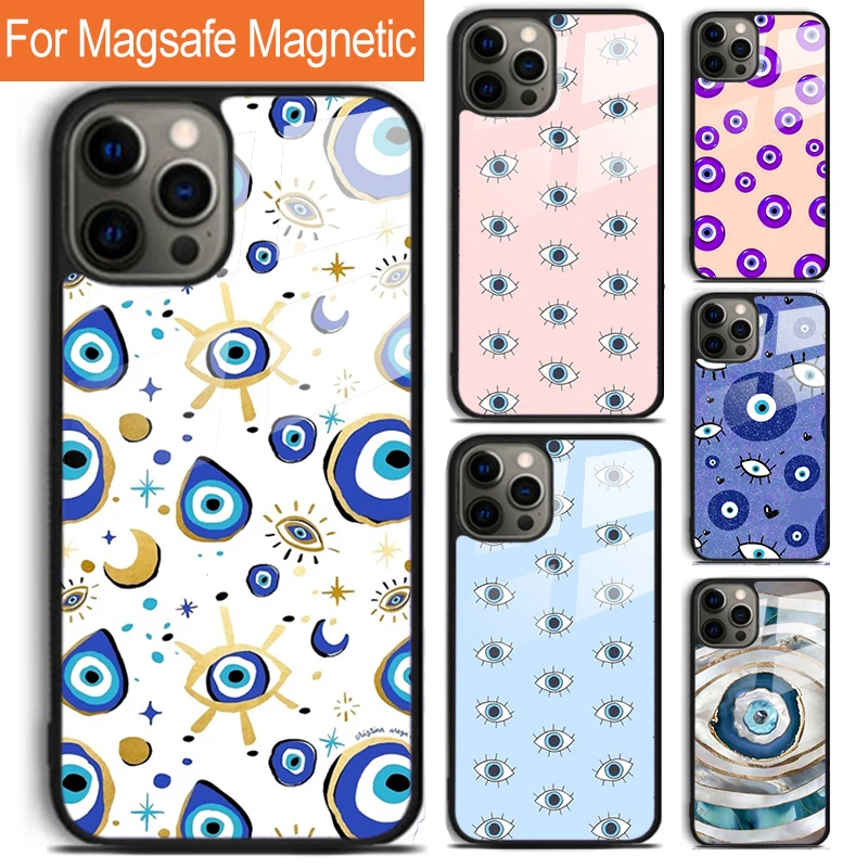 Evil Eye Amulet Geodes and Crystals Phone Case For iPhone 16 15 14 13 12 Pro Max Plus Magsafe Magnetic Wireless Charging Cover