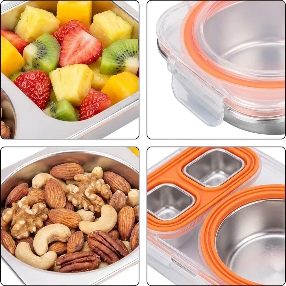 2-Pack Stainless Steel Snack Containers with Tight Seal Lids Designed to Hold 13.5 fl oz Per Unit for Portion Control