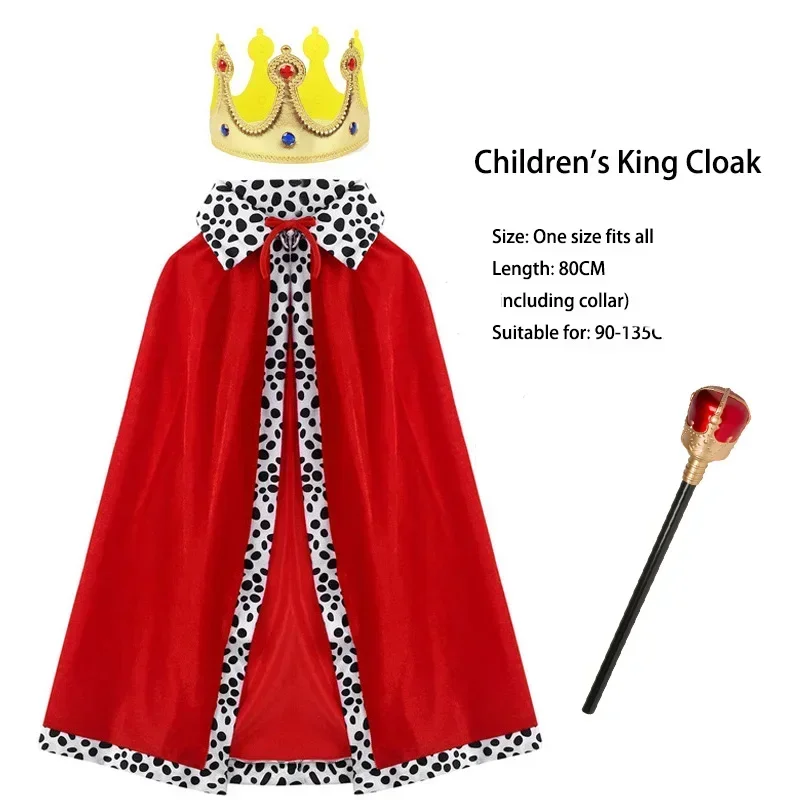 2024 Children Birthday Party Cosplay Props Accessory Adult Kids King Emperor Halloween Costume Red Cloak King Prince Robe Crown