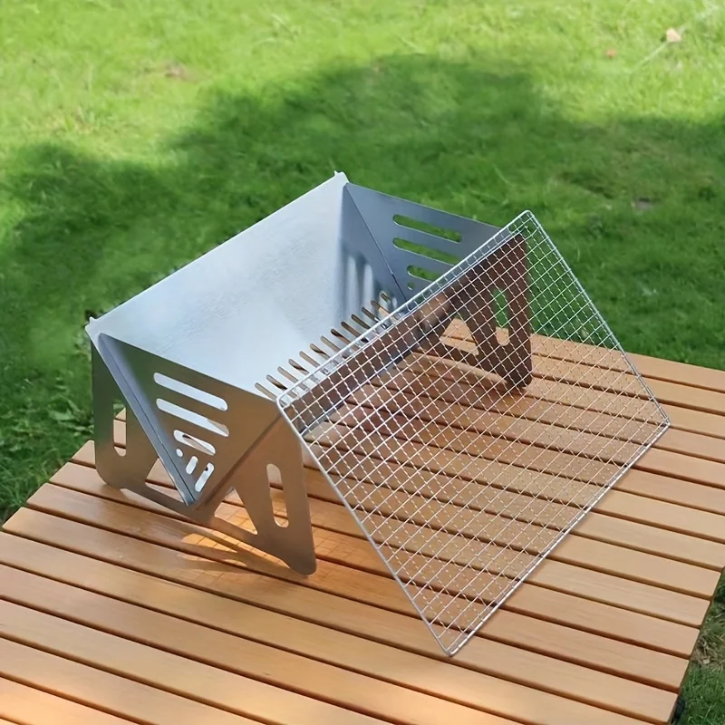 mini-poele-a-bois-pliant-d'exterieur-en-acier-inoxydable-poli-portable-avec-gril-16x13cm