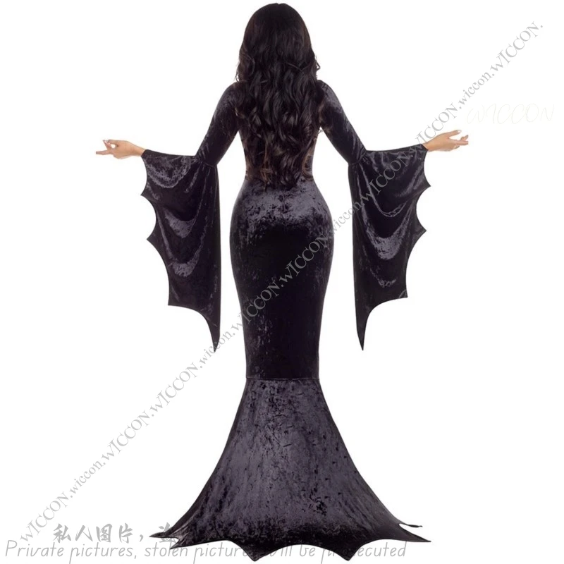 Anime Morticiaa Cosplay Movie Costume Halloween Bat Witch Ghost Bride Costume Gothic Witch Vampire Halloween Addams Masquerade