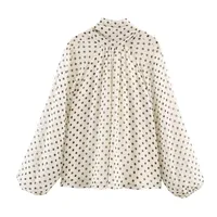Women Polka Dot Print Blouse Casual High Collar Long Sleeve Lady Top Simple Women's Blouse Female Shirts & Blouses - Image 4
