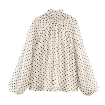 Polka Dot Print Blouse 4 Women Polka Dot Print Blouse Casual High Collar Long Sleeve Lady Top Simple Women's Blouse Female Shirts & Blouses 4
