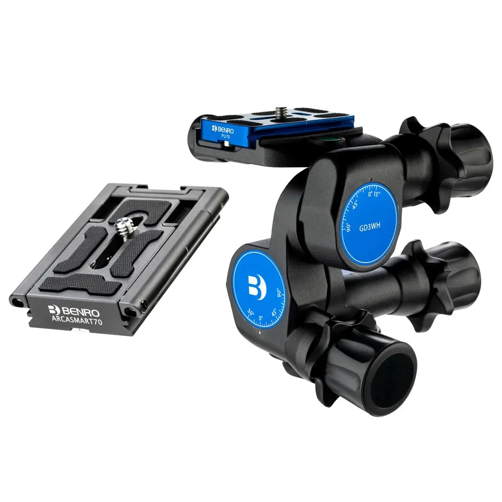 

2026 Premium Lightweight 3-Way Geared Head Portable Tripod Video Head With Camera Plate And Arcasmart70