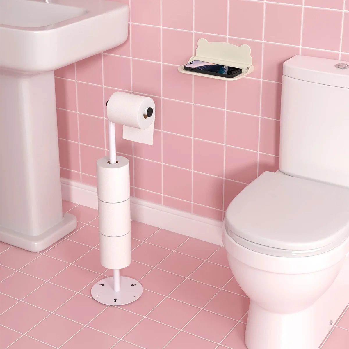 Foldable Wall-mounted Shelf, For Bathroom, Toilet, Kitchen, Bedside, No Drilling Phone Storage, bathroom toilet paper holder