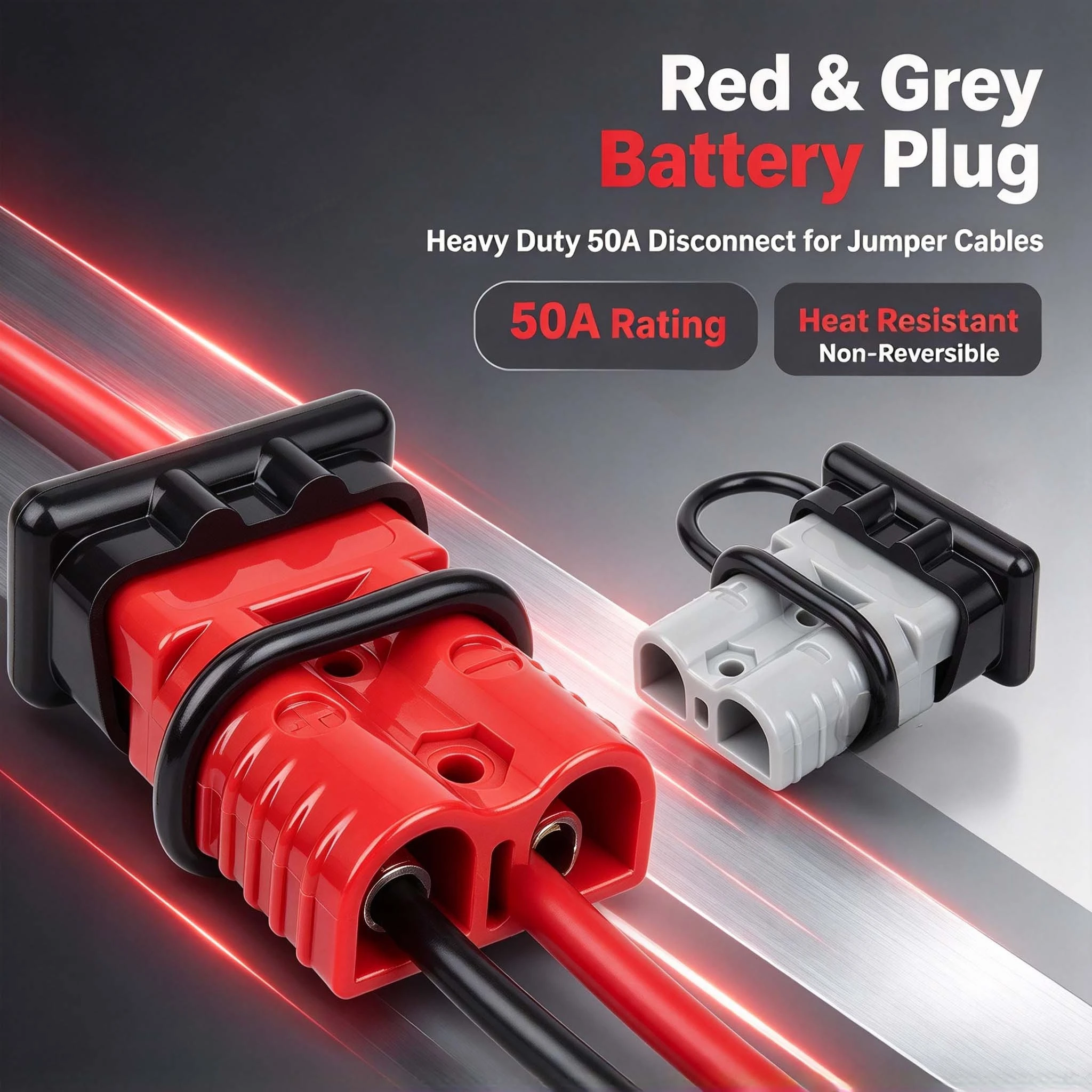 50A Battery Quick Connector 6-12 AWG Fit for Anderson Flame-Retardant Jumper Cable Plug Power Disconnect for Solar RV Car