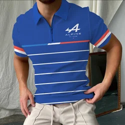 Alpine Polo Shirts Alonso F1 Team Formula One Racing Car 3D Print Men Sports Casual Turn-Down Collar Zipper Polo Shirt Tees Tops