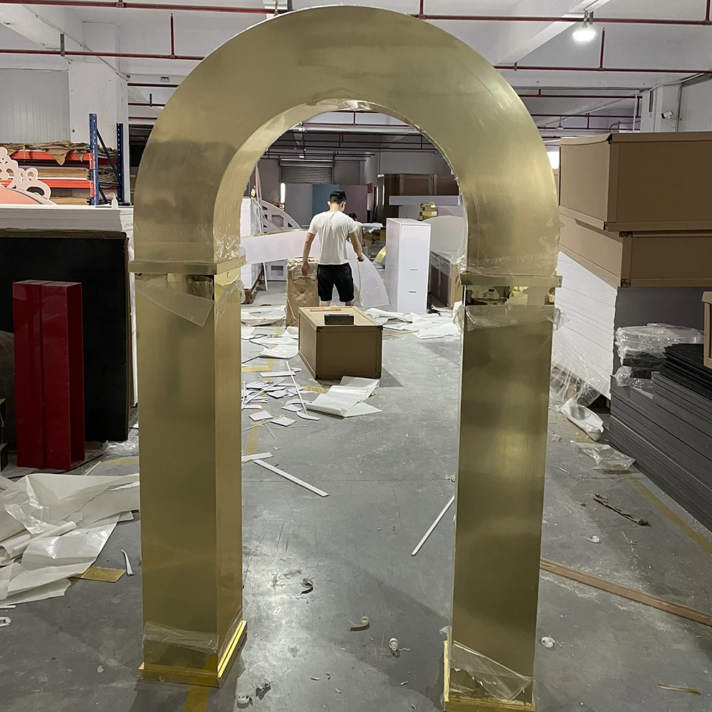 Good Quality Golden Acrylic Backdrop Stand Luxury Wedding Arch Backdrop For Party Banquet Events