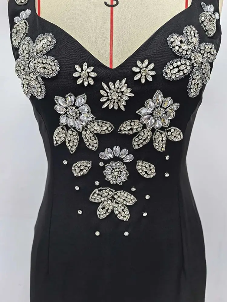 モフヒ重工業 ダイヤモンドビーズ マキシドレス レディース エレガント バックレス ノースリーブ ボディコン クラブ パーティー ロングドレス レディース ローブ