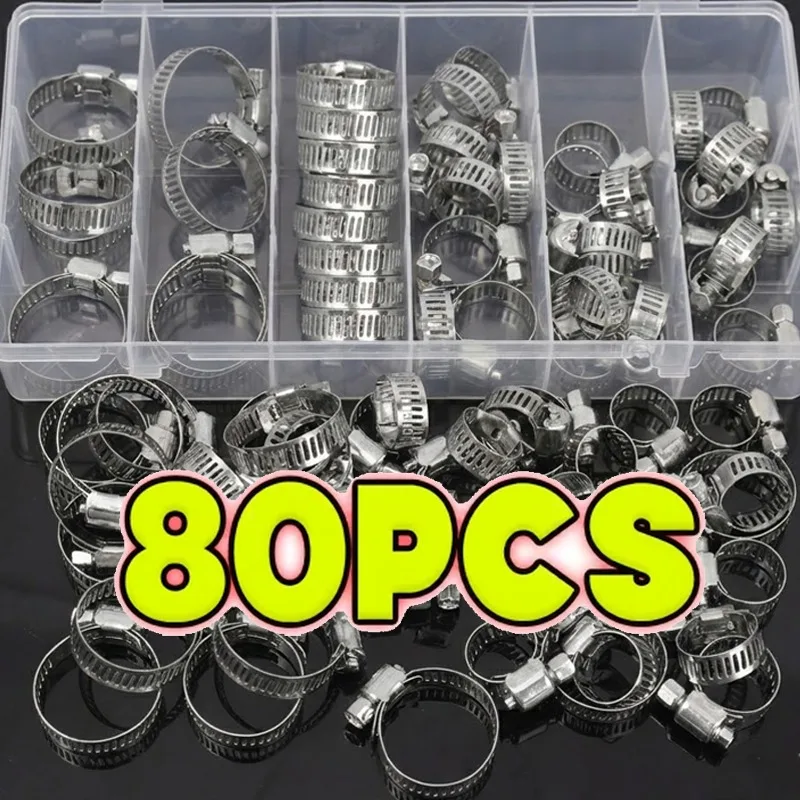 

40/80Pcs Universal Stainless Steel Hose Clamp Kit American Type Adjustable Fuel Line Tube Clip Worm Gear Pipe Hoop Fastener Auto
