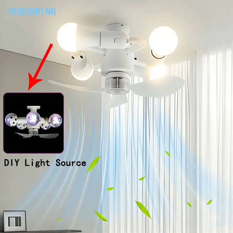 3/5 Heads Bubble Fan Light DIY Light Source Fan Light E27 Screw Seat Silent Fan Light Small Ceiling Fan for Kitchen Garage