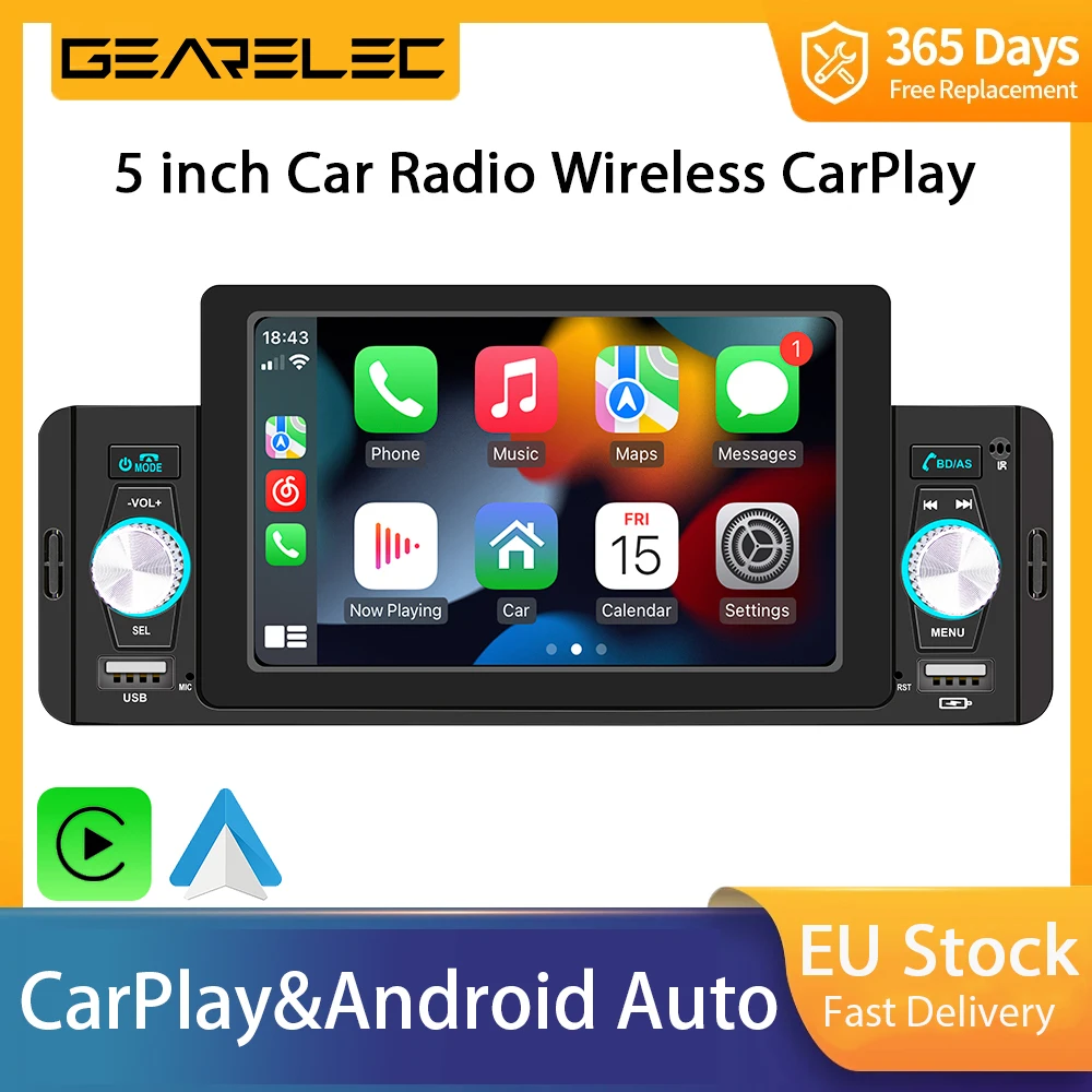 Gearelec 5 inch Car Radio 1 Din CarPlay Android Auto Multimedia For Volkswagen Nissan Toyo Bluetooth MirrorLink FM Receiver