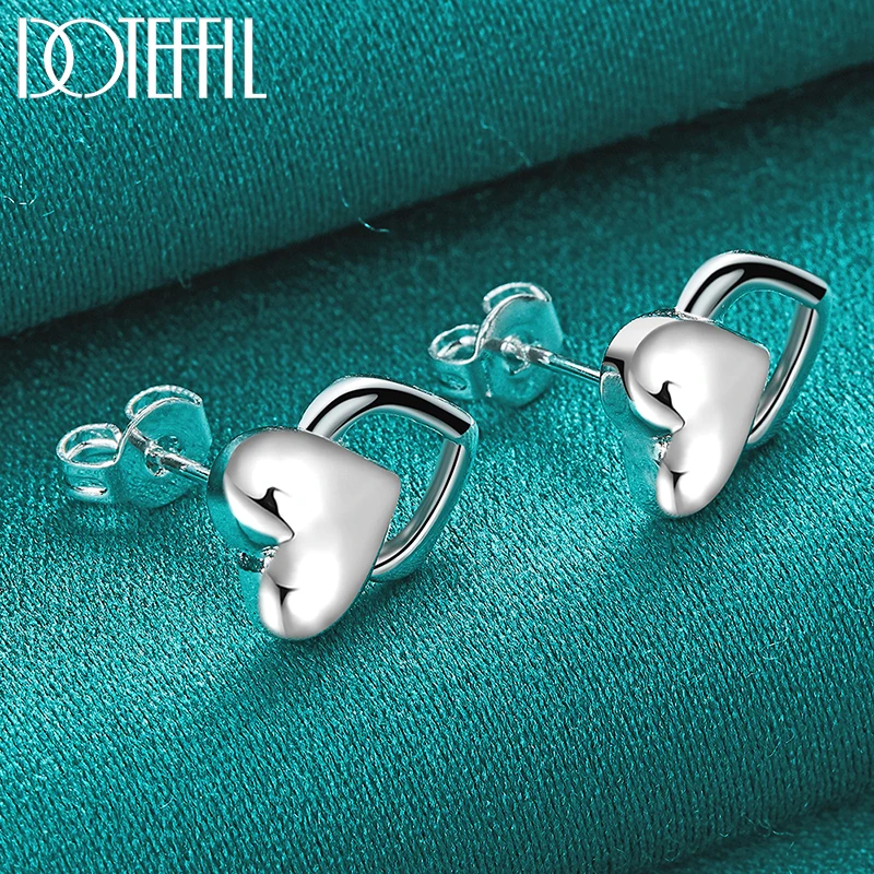 DOTEFFIL 2pcs 925 Sterling Silver Heart Bracelet Earring Set For Woman Man Wedding Engagement Party Fashion Charm Jewelry