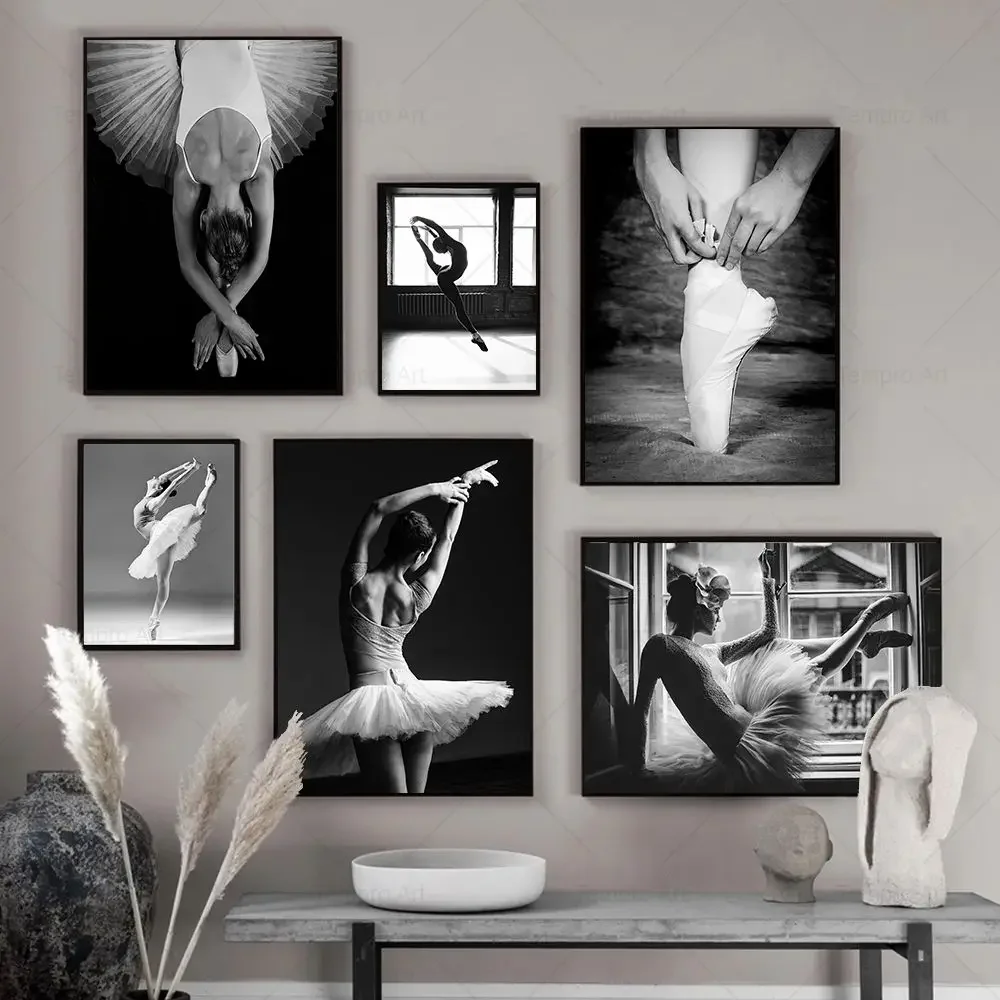 Modern Fashion Wall Art Black and White Ballerina Photography HD Canvas Print Poster Dance Studio Kids Bedroom Decoration