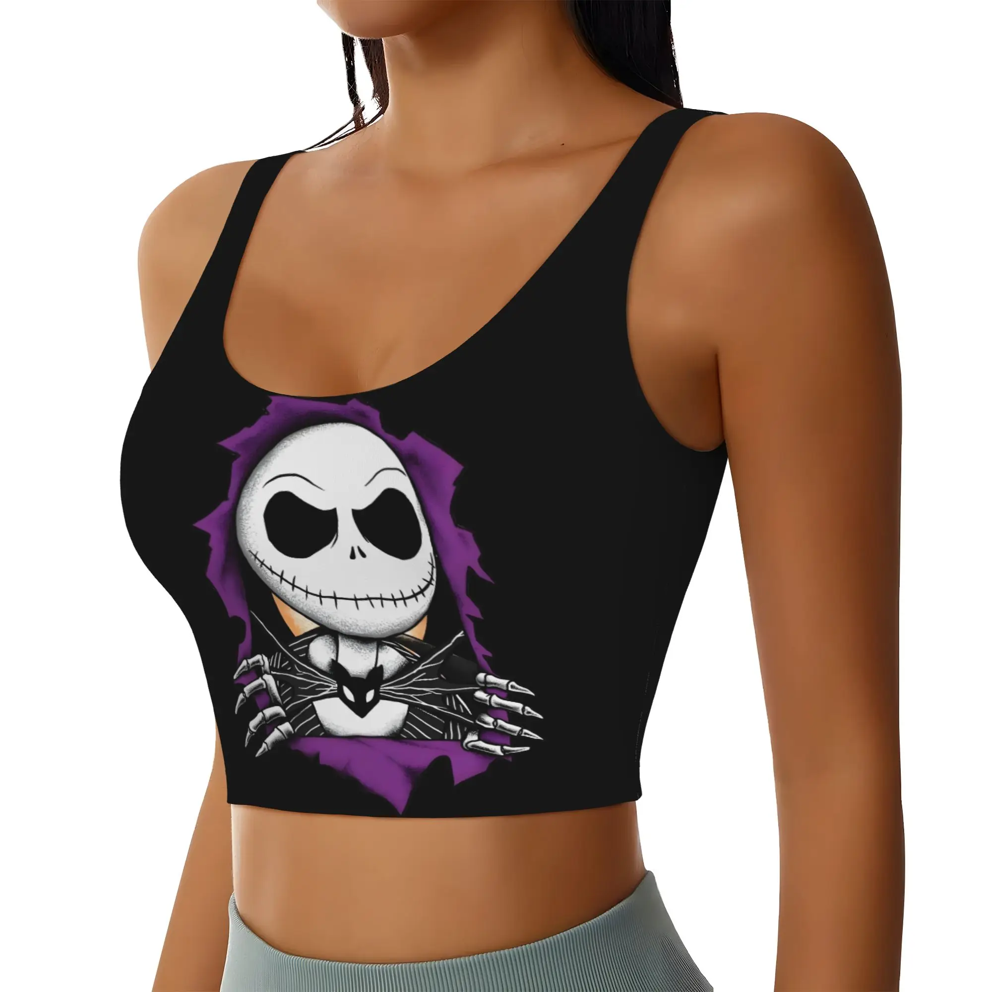 Custom Skellingtones Skull Workout Crop Tank Tops Women Halloween Horror Yoga Sports Bras