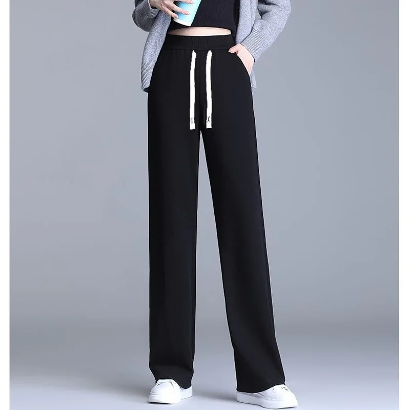 2023 New Spring and Autumn Fashion High Waist Drawstring Pocket Loose Casual Small Oversize Drop Straight Leg Wide Leg Pants