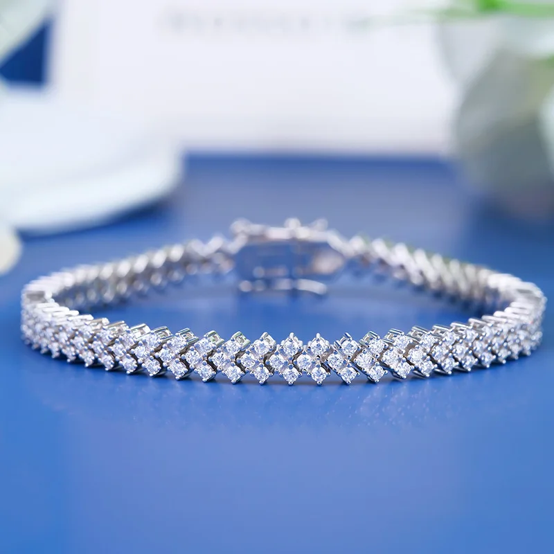 

14K White Gold Roman Lab Moissanite Diamond Bracelet Engagement Wedding Tennis Bangles Bracelets for women Bridal Jewelry