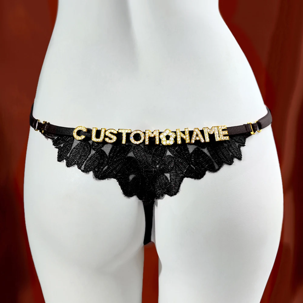 Personalized Thong Sexy Embroidery Lace Custom Name Thongs Panties For Women DIY Crystal Letters G String Underwear Lover Gifts