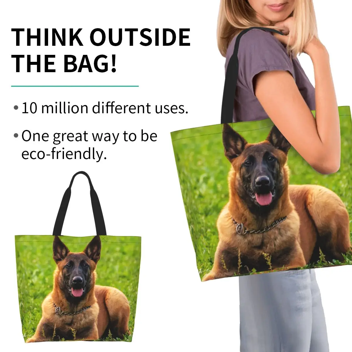 Belgian Shepherd Dog Malinois Shopping Tote Bag Canvas Large Capacity Shoulder Bags Shopper Grocery Handbag for Women