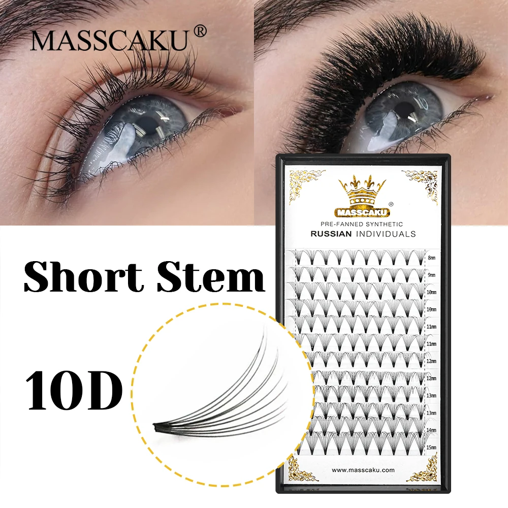 

MASSCAKU New Arrival Soft Natural Looks 5D Thin Root Short Stem Eyelashes C D Curl Lightweight Russian Volume Lash Makeup Tools