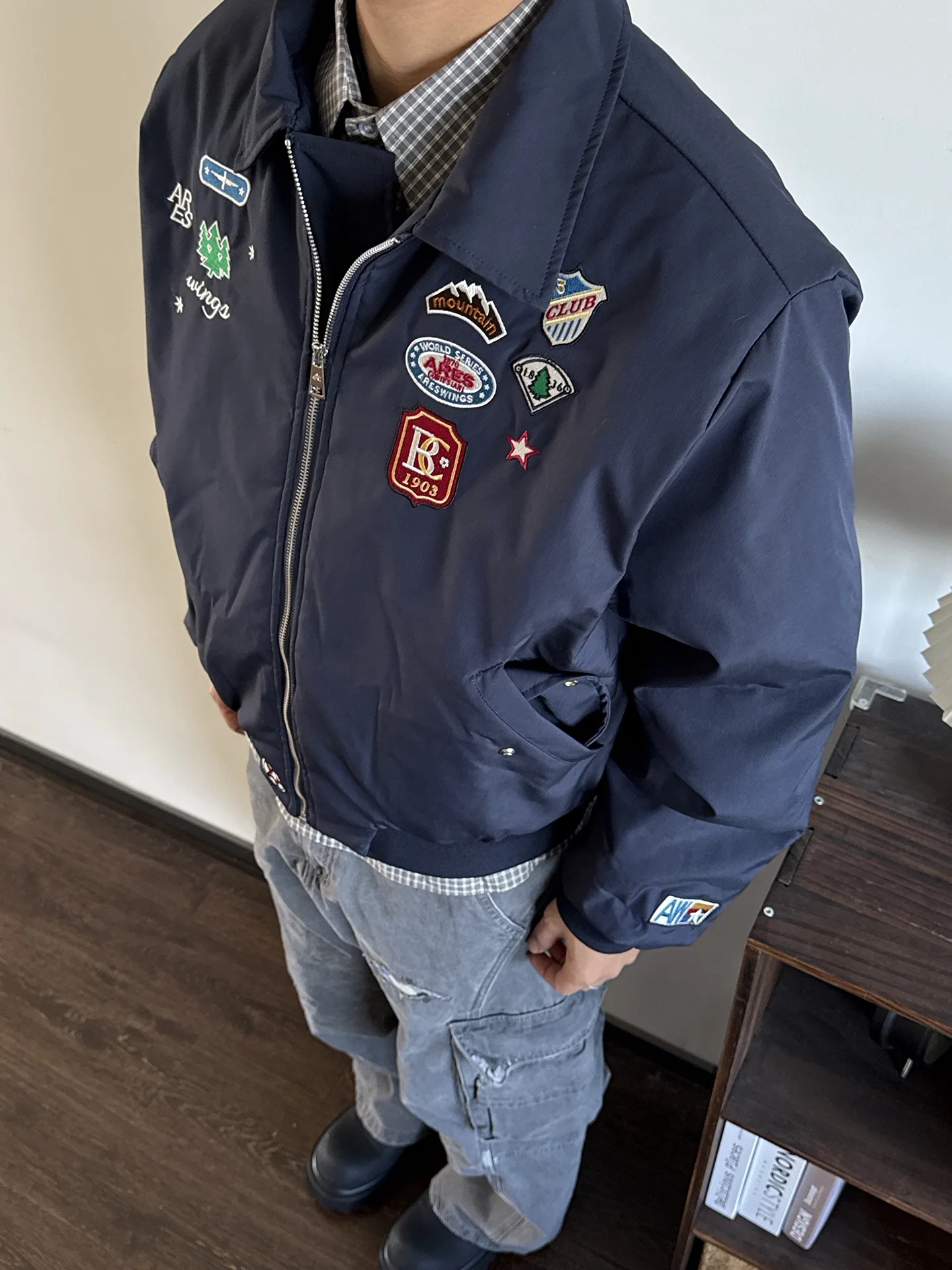 

Ретро-американская вышитая куртка в стиле кэжуал, универсальная бейсбольная форма для молодежи, свободный крой, износостойкая, с коротким рукавом