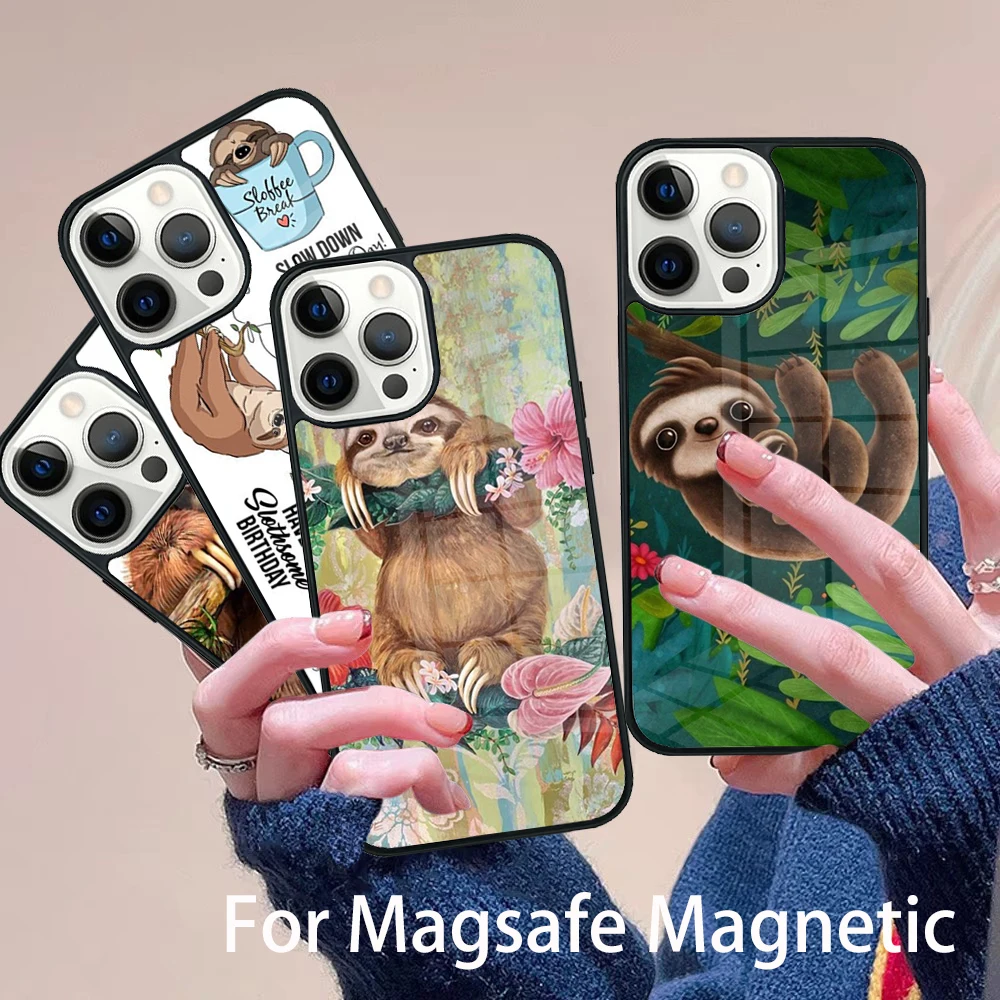 

Funny Cute Sloths Phone Case Magesafe Magnetic Wireless Charge Cover For IPhone 16 11 12 13 14 15 Pro Max Plus Mini