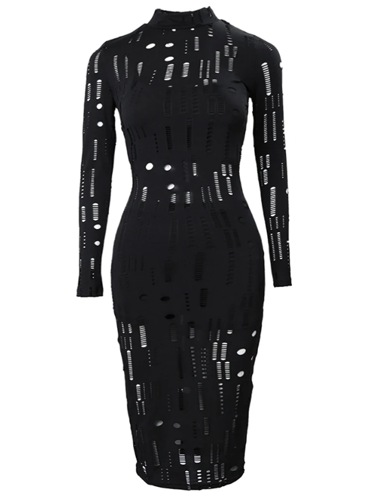 Long Sleeve Hollow Out Bodycon Dress Sexy Party Dress