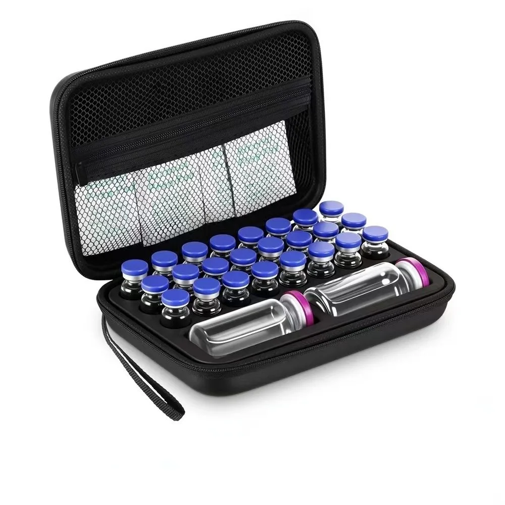 EVA Peptide Case Rectangle with Precut Foam Slot Safe Insulin Vials Storage Box Mesh Pocket Insulin Vial Case