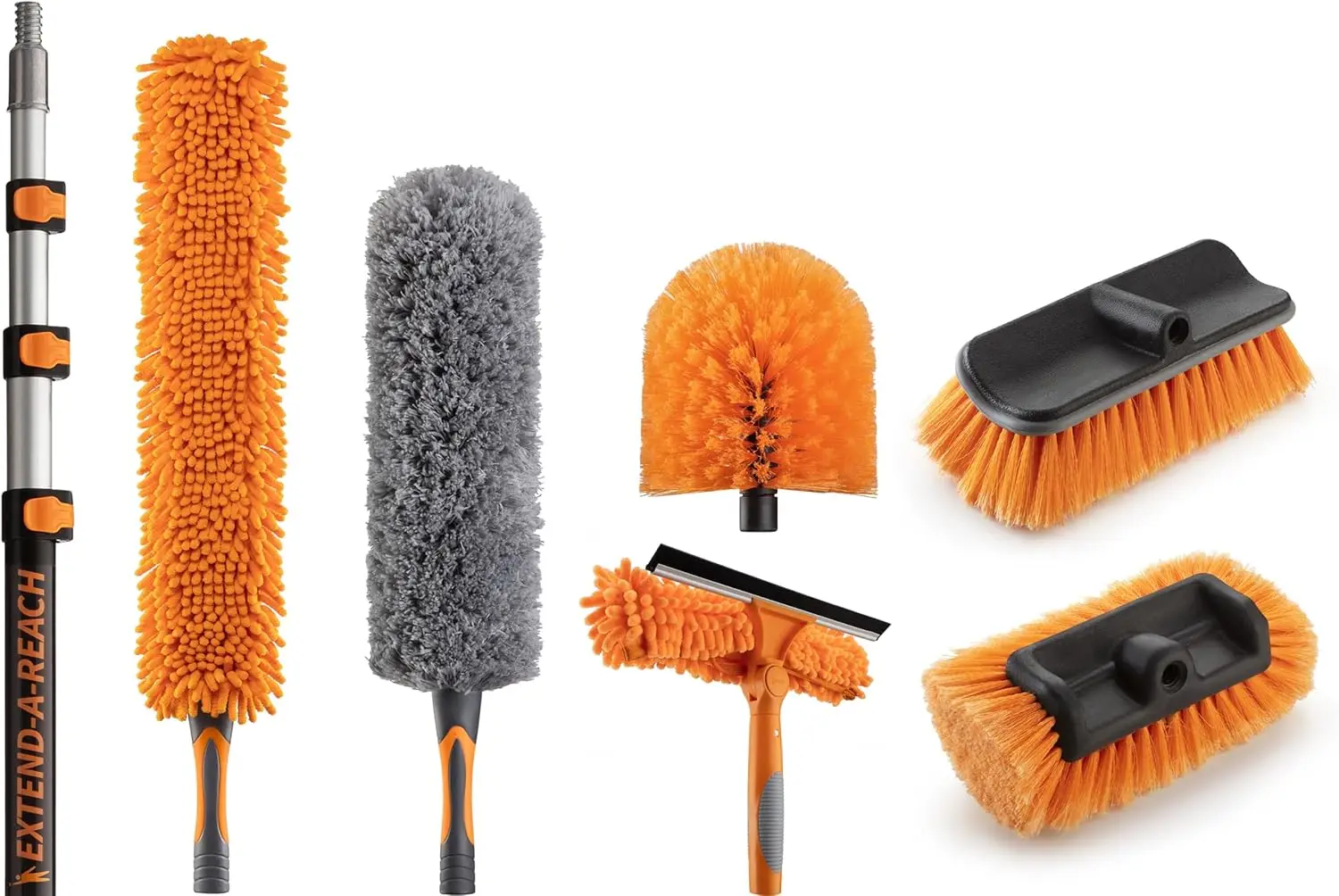 36 Foot High Reach Telescoping Duster Kit and Vinyl Siding Brushes with 7-30 ft Extension Pole High Ceiling Cleaning