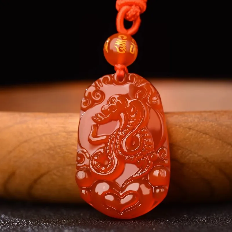 Natural Red Agate Zodiac Pendant Snake Ox Mouse Tiger Rabbit Dragon Horse Chicken Necklace for Men and Women Jade Pendant Zodiac view 3