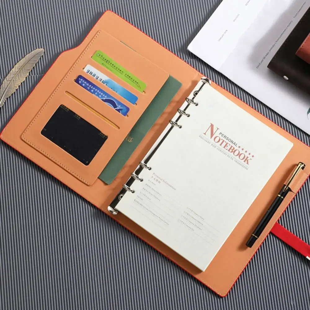 

Multifunction PU Leather A5 Notebook Retro with Card Holder Loose Leaf Notebook Stationery Diary Memo Book Students