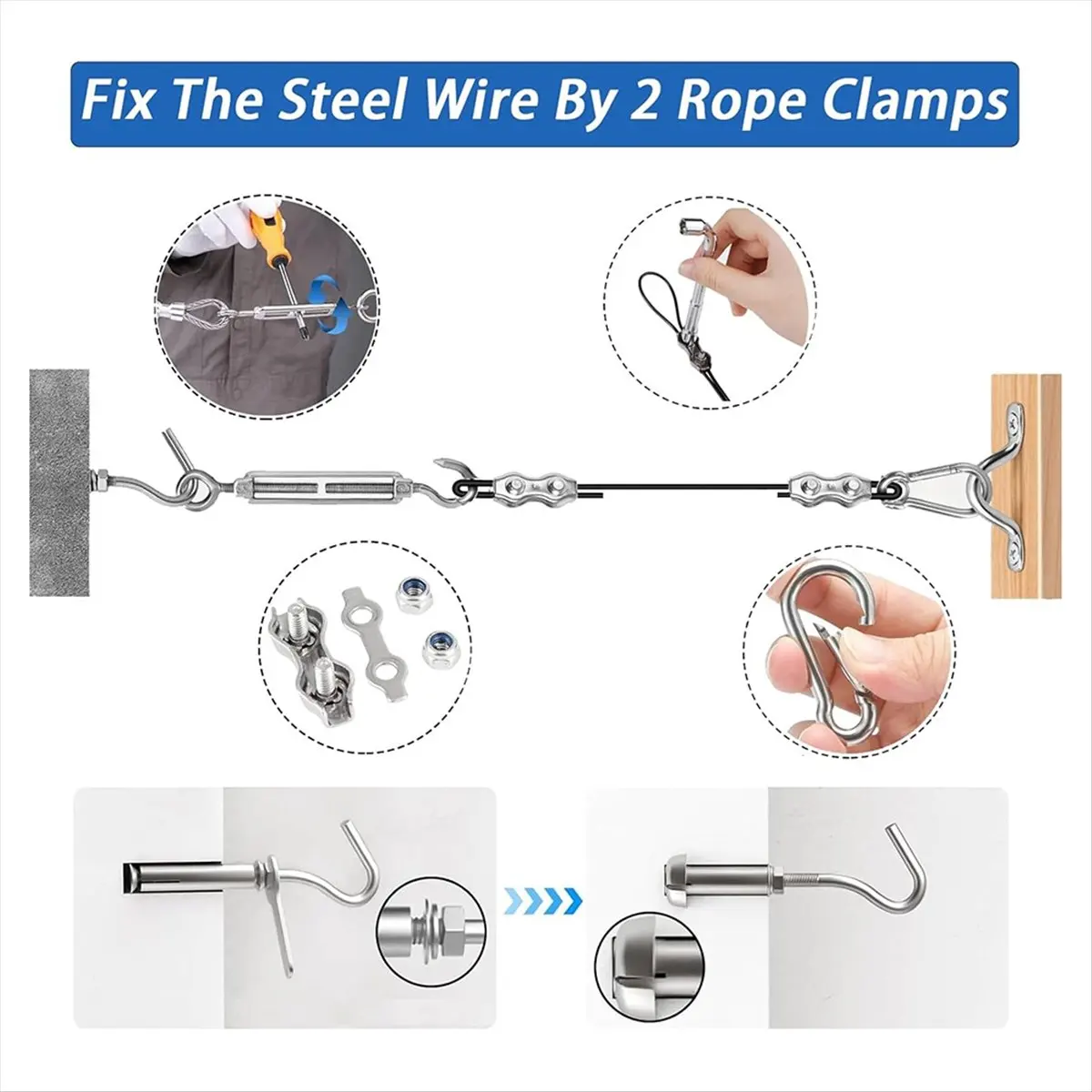 【~ NEW A02R】Light String Hanging Kit with 300 Feet of Vinyl Coated 304 Stainless Steel Cord, Ball Light String Hanging Kit