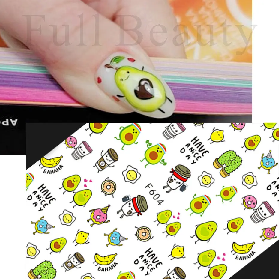 1pcs Avocado Nail Sticker 3D Cute Anime Comic Fruit Slider Green Cartoon Design Self Adhesive Decal Manicure Decoration NLF604