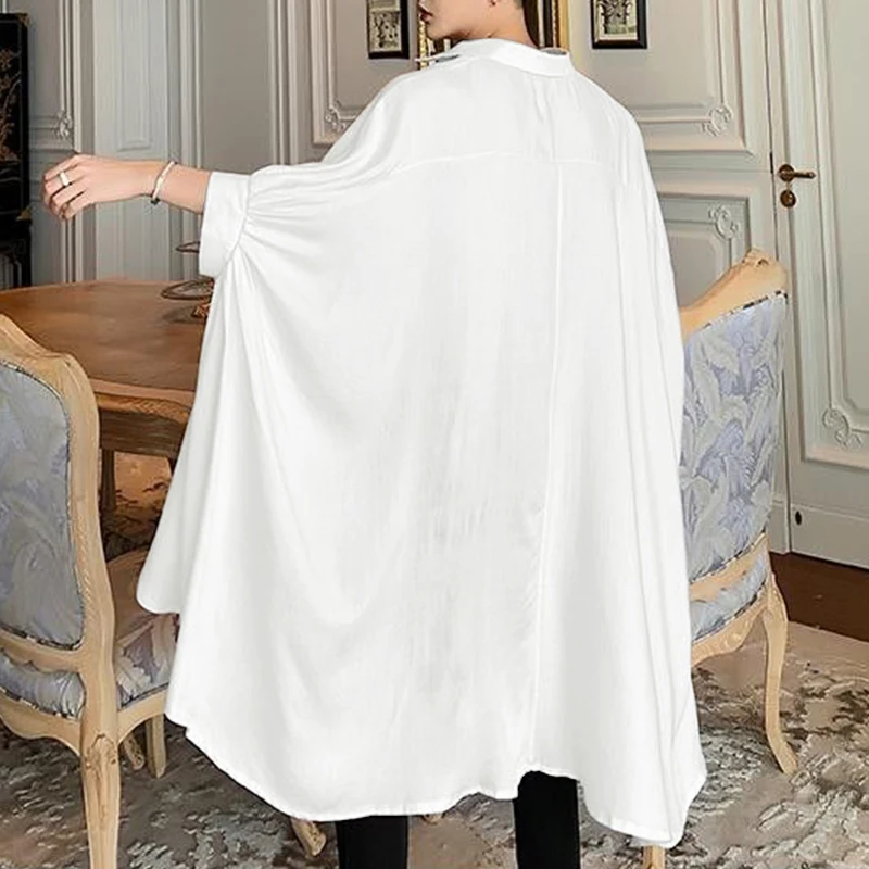 INCERUN الرجال غير النظامية قميص التلبيب كم طويل المعتاد ملابس الرجال غير رسمية الشارع الشهير موضة نمط طويل بلايز الذكور القمصان S-3XL