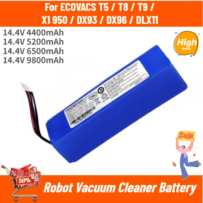 14.4V 4400mAh-9800mAh Battery for ECOVACS T5 / T8 / T9 / X1 950 / DX93 / DX96 / DLX11 Robot Vacuum Cleaners Replacement Battery