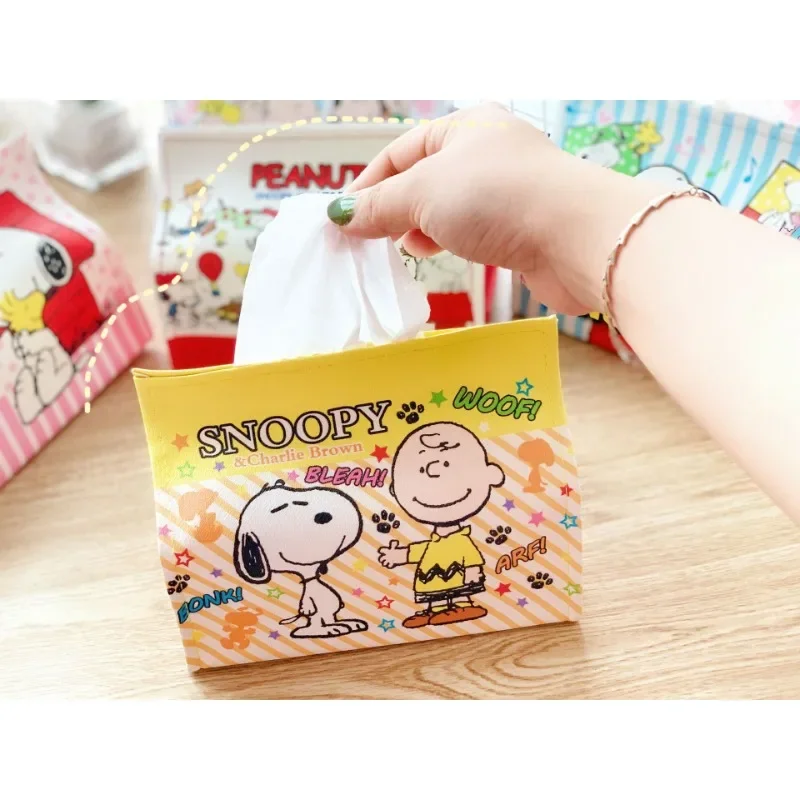 Snoopy Tissue Case Box PU Leather Anime Pattern Desktop Napkin Car Tissue Holder Papers Bag Cosmetic Box Case Paper Towel Pouch