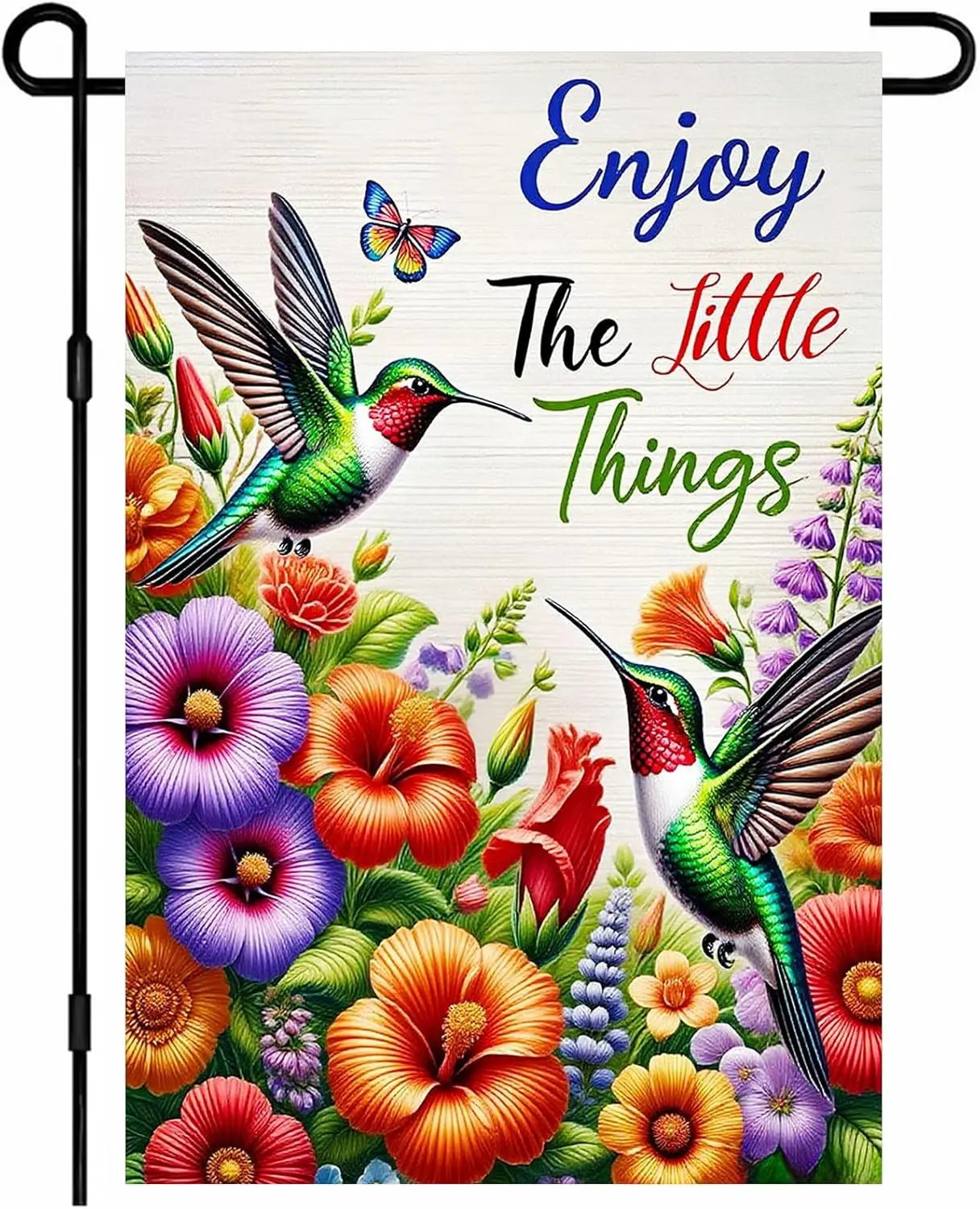 IVN Spring Garden Flag 12 x 18 Inch Yard Flag Double Sided Hummingbirds Butterfly Colorful Flowers Decorative Small Flags fo uui