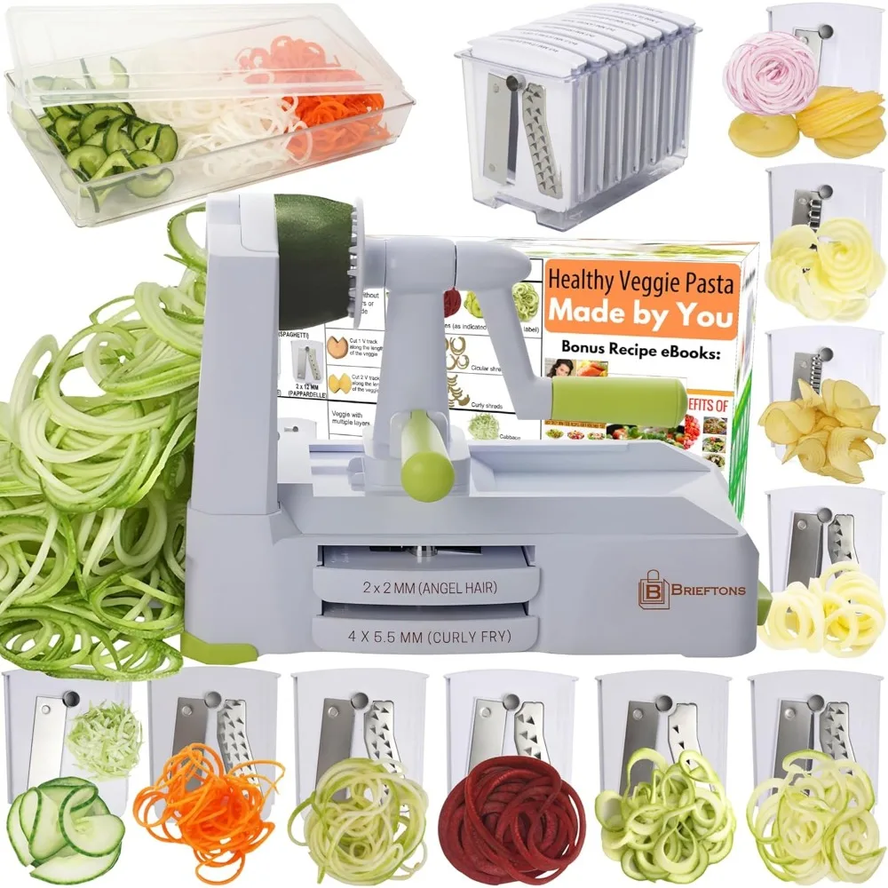 

10-Blade Vegetable Spiralizer: Heavy Duty Spiral Slicer for Low Carb Pasta, Includes Container and Recipe Ebooks