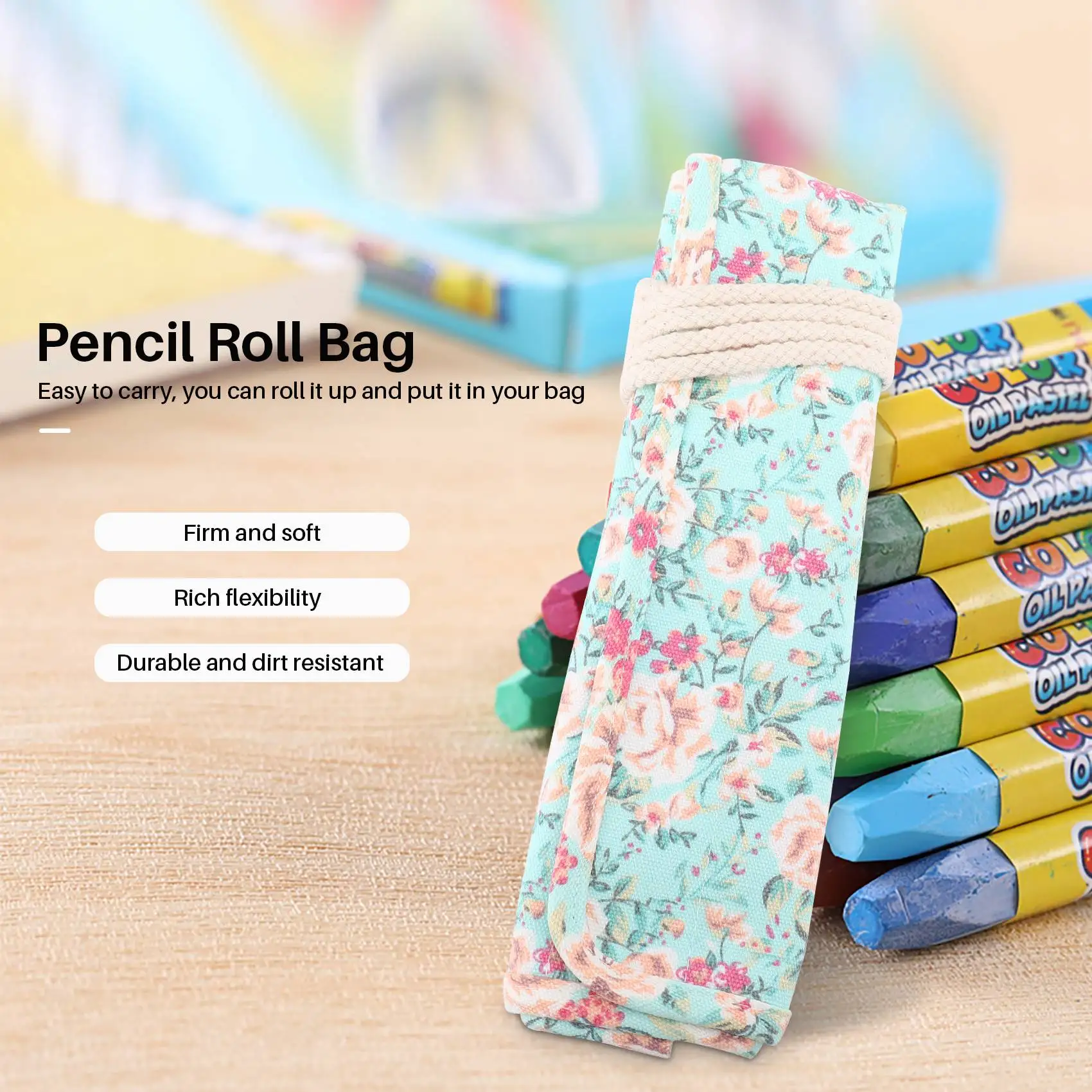 20 Pockets Art Paint Brushes Case Roll Up Pen Holder Canvas Pouch Bag