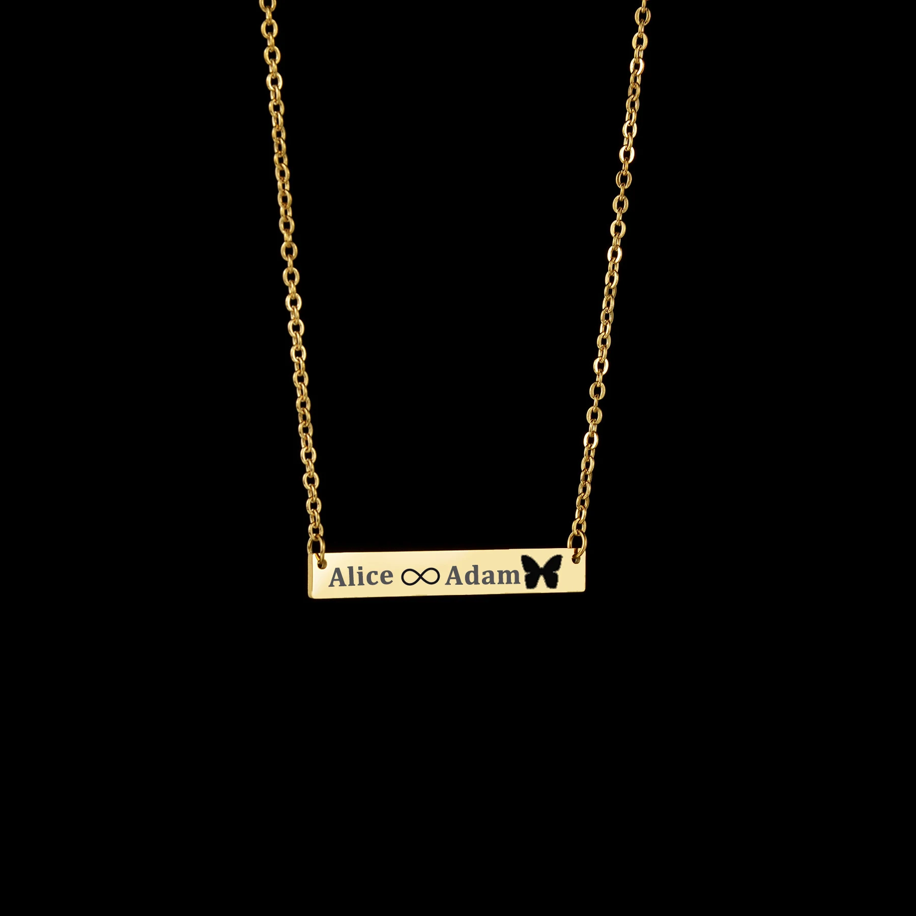 Acheerup Personalized Engrave Name Date Bar Necklace for Women Stainless Steel Customized Heart Moon Pendant Jewelry Kids Gift