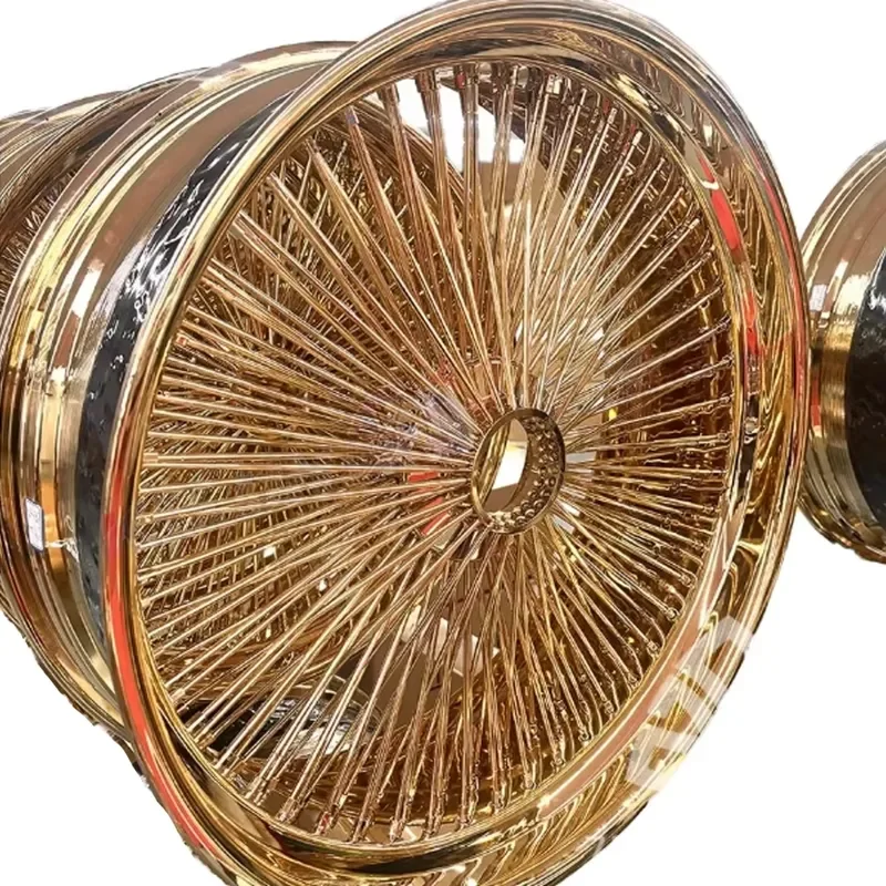 i Custom 22 Inch Forged Wire Spoke Wheels, Gold Finish Rims for Premium Sedans