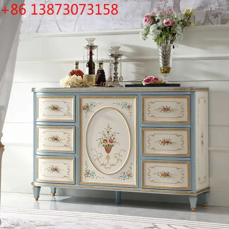 

Palace French vintage luxury villa painted floral side cabinet