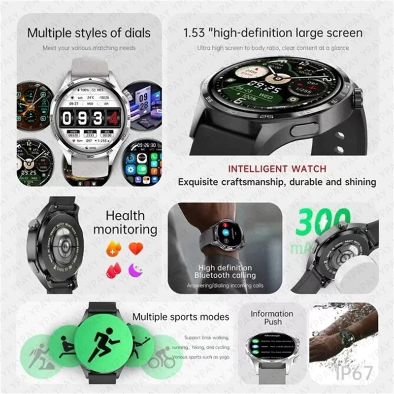 For HUAWEI Watch GT 5 Pro Smart Watch Heart Rate Health Monitor Bluetooth Call NFC GPS Track Compass Waterproof Smart Watch Men