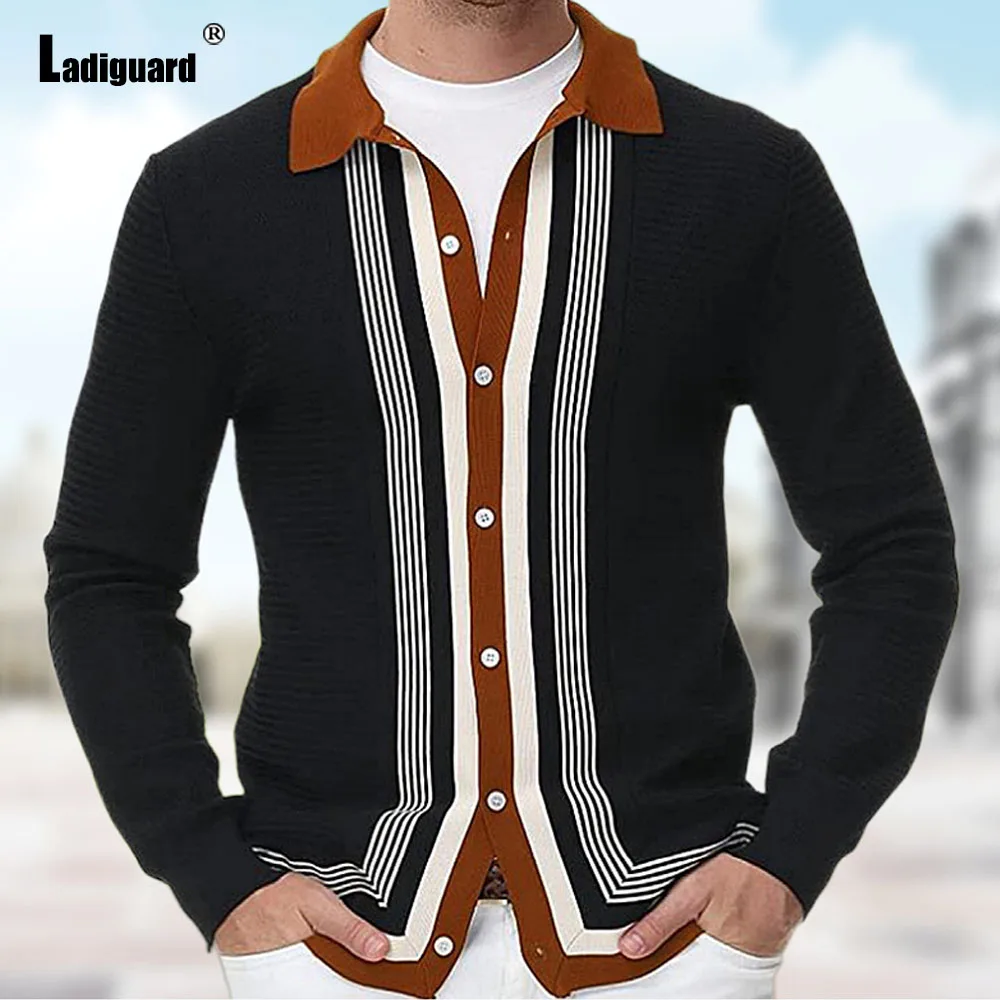 

Mens Vintage Knitting Sweaters Men Long Sleeves Cardigans 2024 New Patchwork Tops Outerwear Lepal Collar Knitted Jumpers Sweater