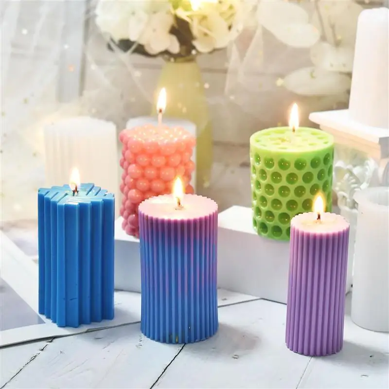 

Classical Roman Cylindrical Silicone Candle Mold Striped Design DIY Handmade Columnar Candle Holder Making Tool