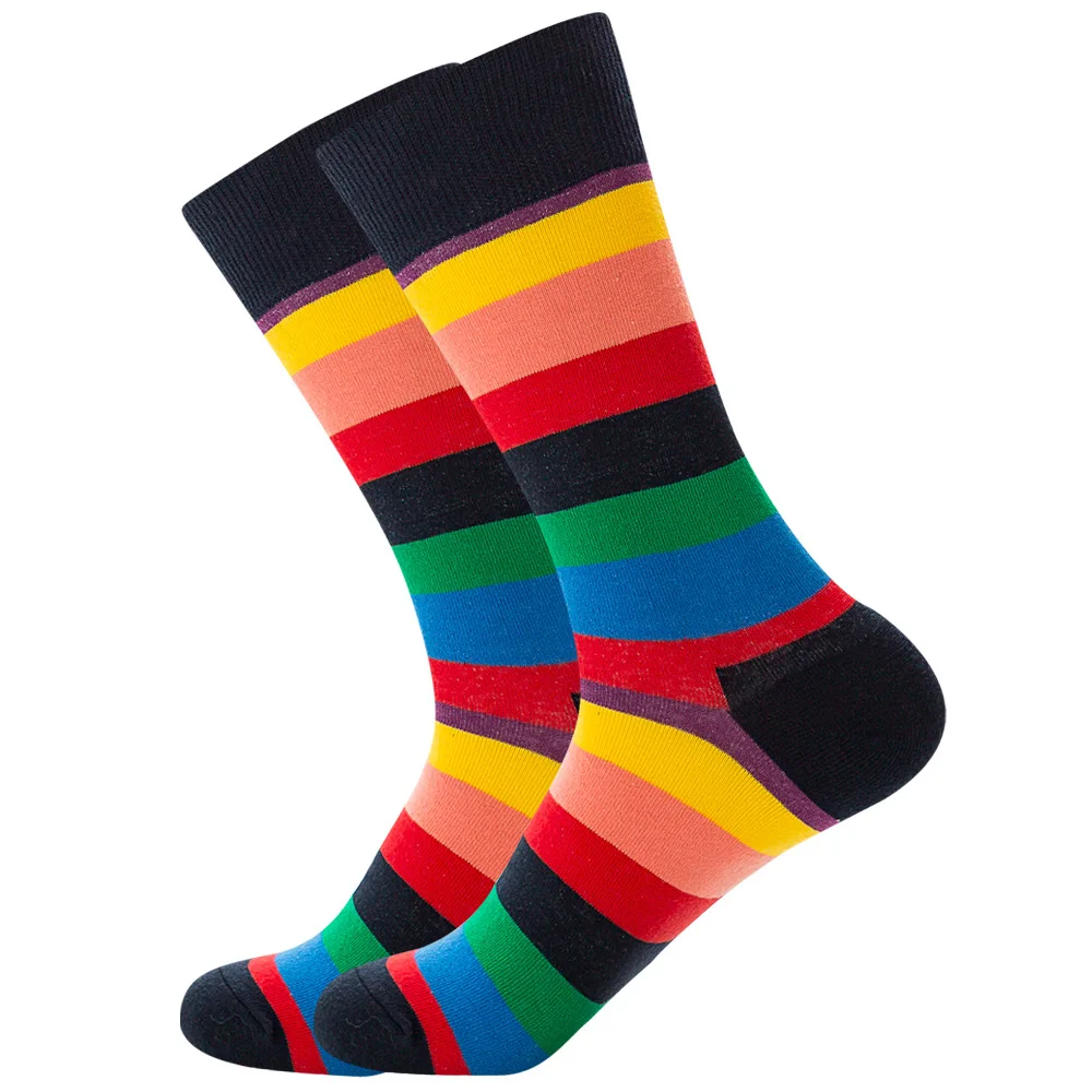 10 Pairs High Quality Street Personality Fashion Colorful Casual Men Socks Stripe Grid Geometric Cotton Funny Socks