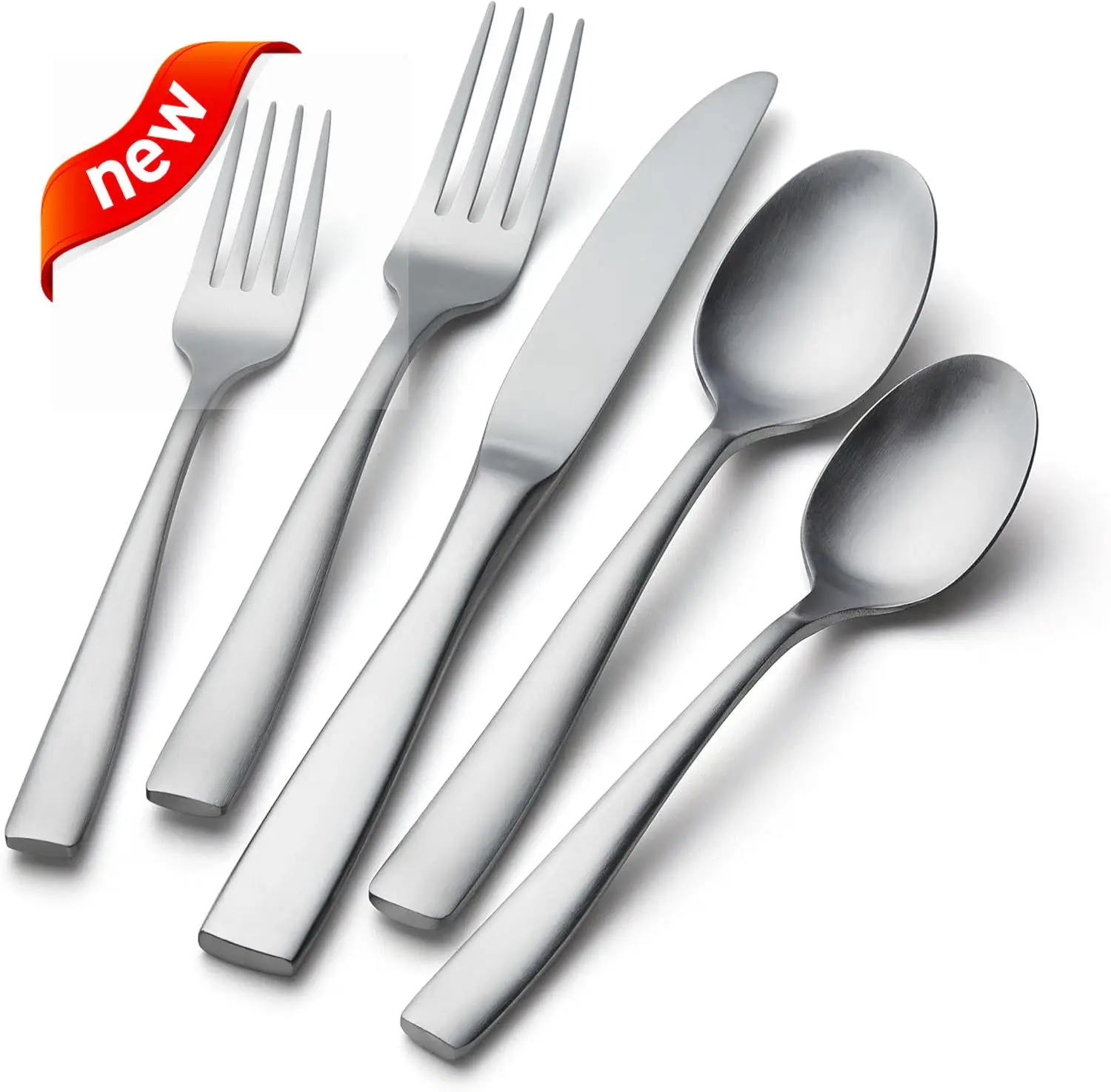 20PCS Ekstra Kalınlık Saten Loft Ağır Hizmet Gümüş Seti Paslanmaz Çelik Sofra Takımı Seti, 4 Kişilik Servis, Mat Saten Cilalı