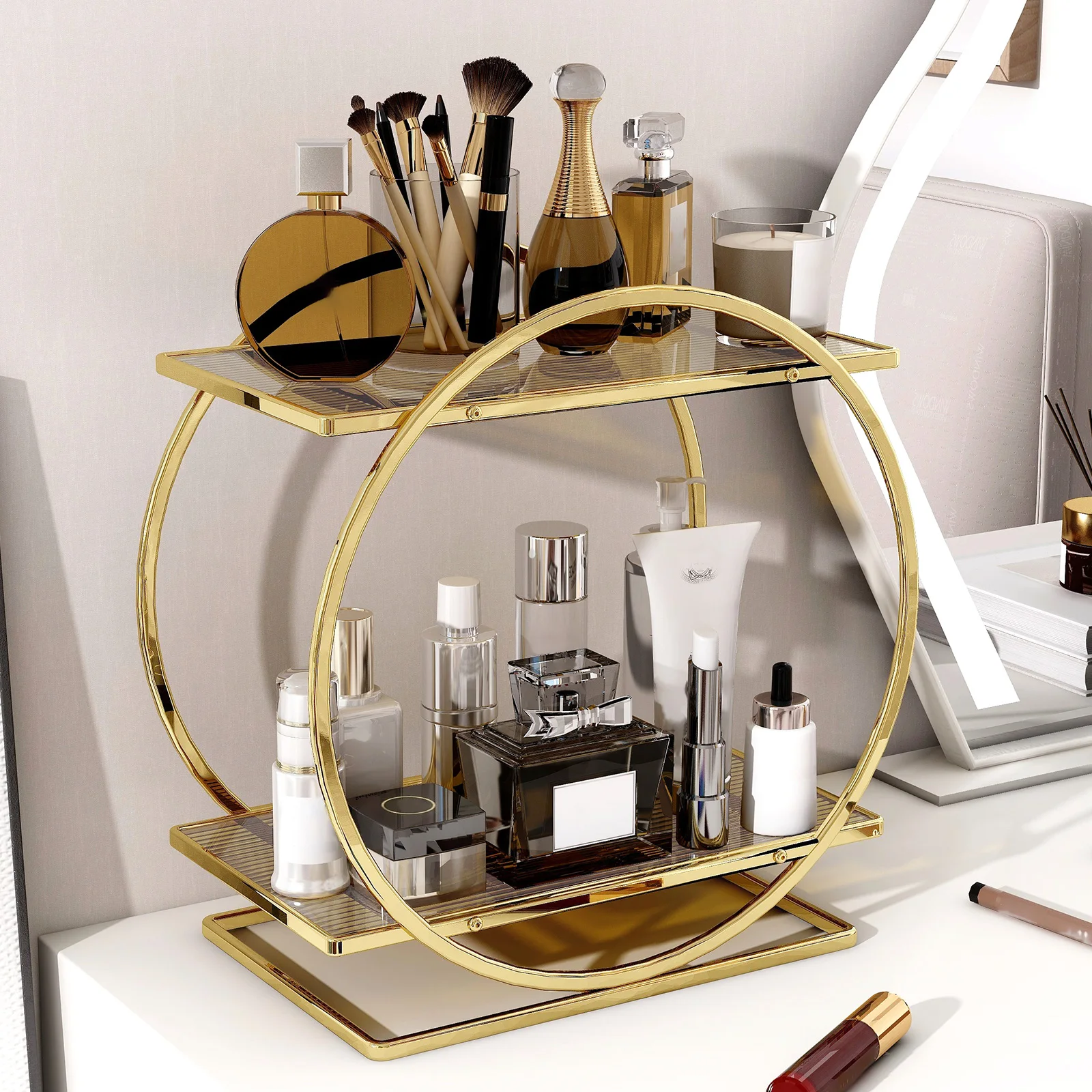 cosmetics storage rack,Dressing table storage tray,Suitable for storing skin care products, perfume, lipstick, bathroom supplies